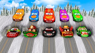 Mega pits with McQueen and Pixar Cars Vs Big & Small Lightning McQueen! BeamNG Drive Battle!