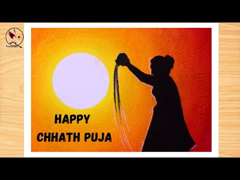 Chhath Puja drawing easy / Chhath puja drawing / Chhath Puja drawing with oil pastel step by step