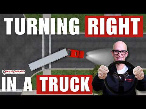 HOW TO MAKE A RIGHT TURN IN A TRACTOR-TRAILER TRUCK! LEARN TO DRIVE A TRUCK WITH DRIVING ACADEMY