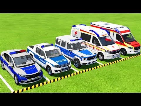 TRANSPORTING ALL POLICE CARS and AMBULANCE EMERGENCY VEHICLES WITH MAN TRUCKS TO THE GARAGE ! FS22