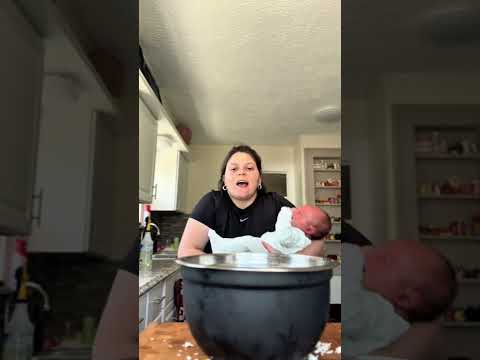 Making "jacket potatos" aka loaded chicken bacon ranch potatos with my newborn #fyp #sahm #cooktok