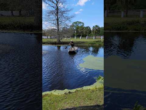 My buddy James getting the seine net ready #pond #friends #duckweed #freshwater #boat #floridalife