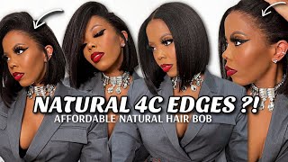OMG! it's 𝐑𝐄𝐀𝐋? AFFORDABLE Kinky Straight BOB 4C Natural Edges! ❌NO 𝐁𝐀𝐋𝐃 𝐂𝐀𝐏 🚫 No GLUE  OMGHerHair