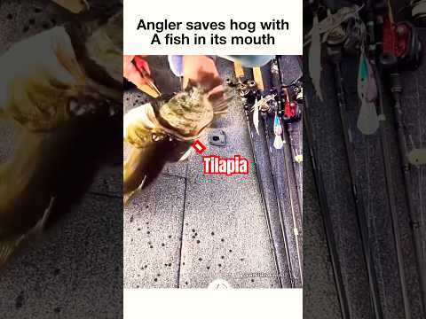 Angler saves TANK of a bass with fish in its mouth😅 #fishing #bassfishing #shorts #viralshorts