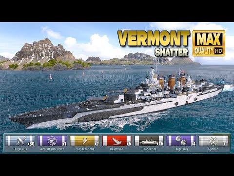 Battleship  quot Vermont quot  with massive hits on map Shatter   World of Warships