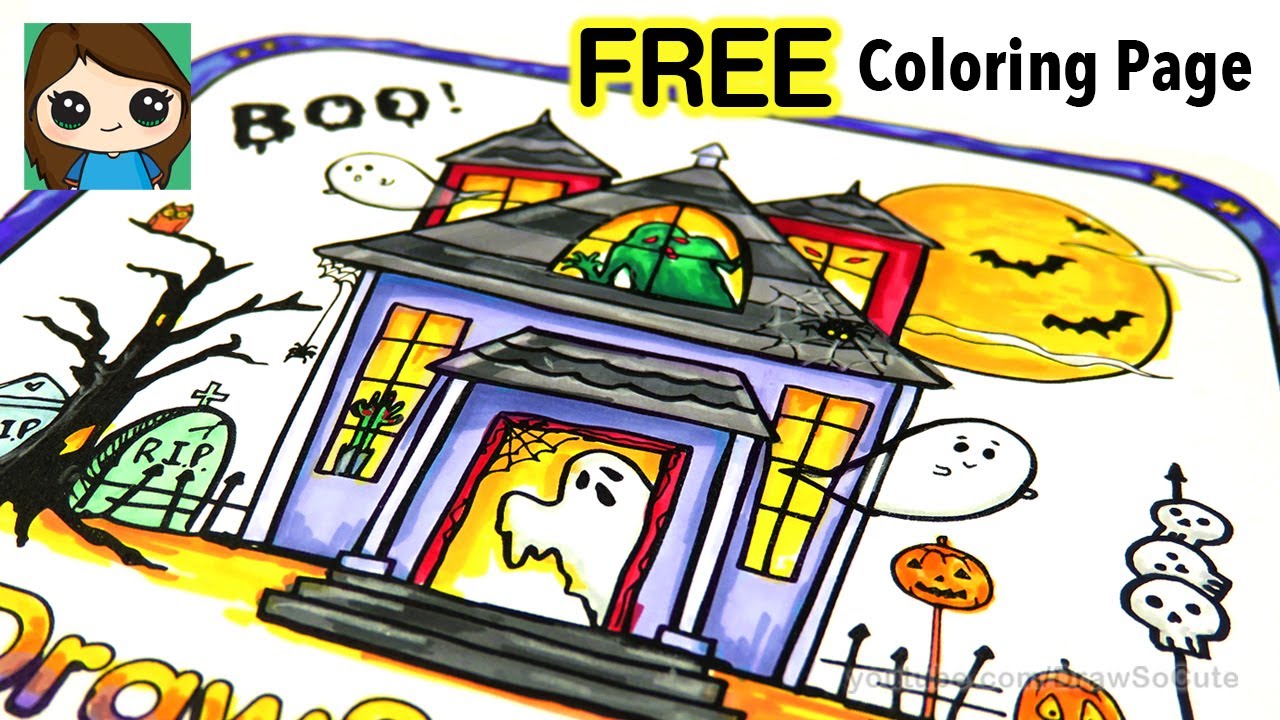 FREE Coloring Page and Color with Me Haunted House