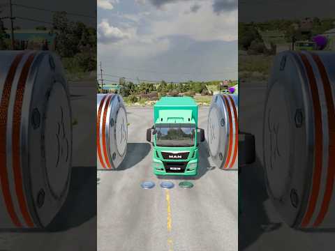 Mix Colourful Flatbed Trucks & Colour Buses vs Bollard Crash #shorts #beamng #crash #beamngdrive