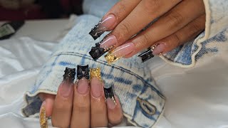 Uñas Acrílicas en color Obscuro 🖤💣#nails #nailart #blacknails #lovenails #newstyle #squernails 