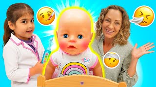 Nicole'ün bebeği hasta oluyor! Nicole hemen Doktor Defne'yi çağırıyor! Çocuk oyunları.