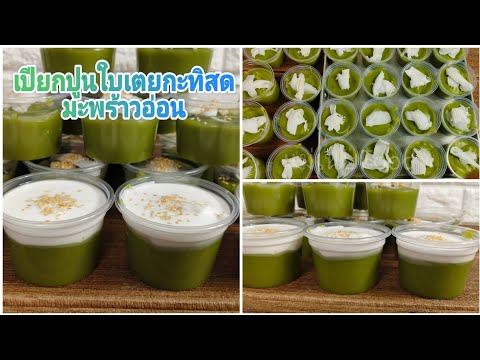 แจกสูตรเปียกปูนใบเตยกะทิสดมะพร้าวอ่อนPandanusPuddinginCoconu