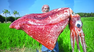 MONSTER ALIEN RED SQUID | CUTTING AND COOKING WORLD DANGER SEA MONSTER SQUID Fish | Village Grandpa
