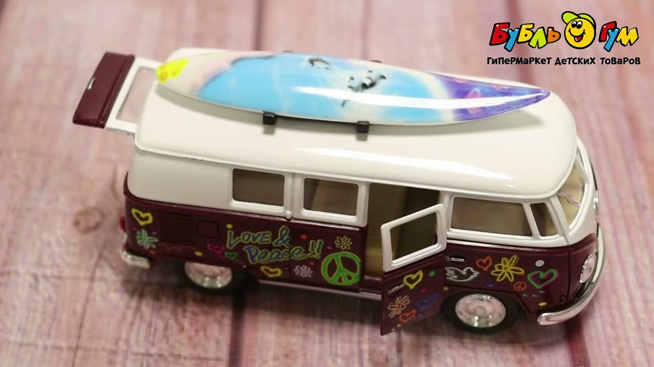 Автомобиль Volkswagen Classical Bus 1962 KINSMART инерционный 12см  - видео Автомобиль Volkswagen Classical Bus 1962 KINSMART инерционный 12см  - видео