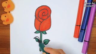 Rose flower easy drawing 🌹 গোলাপ ফুল আঁকা খুব সহজ,#art #drawing #shuvoartacademy
