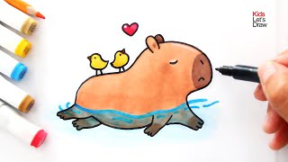 Cómo dibujar y pintar un CAPIBARA NADANDO