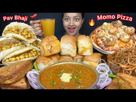 MOMO PIZZA🍕PAV BHAJI, CHHOLE KULCHE, CHOWMIN, BREAD PAKODA MUKBANG🤤STREET FOOD CHALLENGE 🔥 MUKBANG🌶️