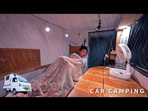 [Rainy Car Camping] Solo car camping by the lake. DIY light truck camper