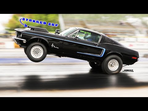 FLYING HIGH '68 MUSTANG FASTBACK! STROKED WINDSOR SMALL BLOCK! BYRON DRAGWAY!