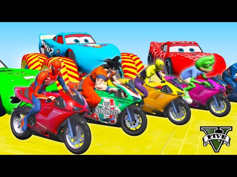 GTA V Epic New Stunt Race For Car Racing Challenge by Trevor and Shark Superheroes Hey Spider-man 2