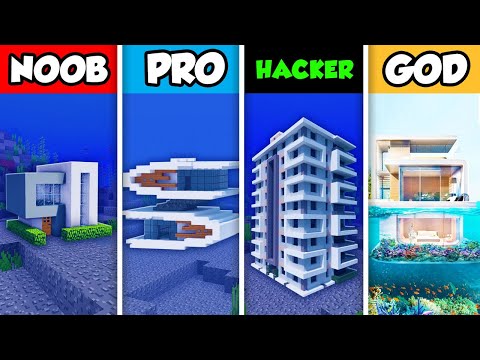 Minecraft NOOB vs. PRO vs. HACKER vs GOD : LUXURY UNDERWATER HOUSE BUILD CHALLENGE in Minecraft!