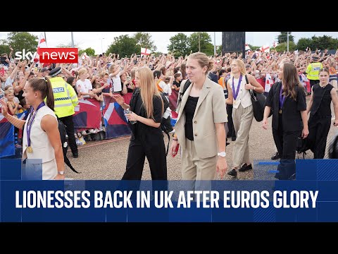Lionesses arrive back in England after defending their Euros title