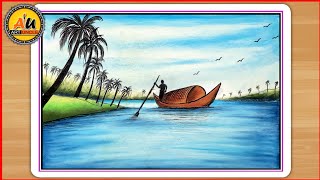 How to draw easy scenery drawing step by step with oil pastels