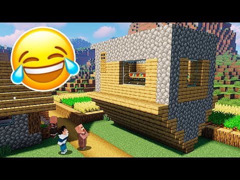 TROLLÉ A UN ALDEANO CON CASA INVERITDA EN MINECRAFT SURVIVAL 🤣