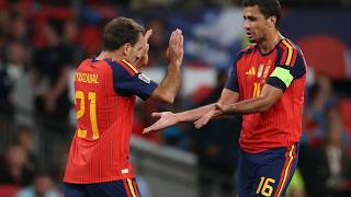 YouTube video thumbnail: Spain Return to Action With Hard-Fought Win at Wembley to Extend Streak