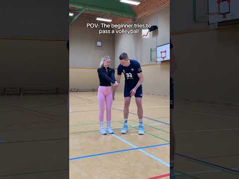 Volleyball beginner learns how to pass