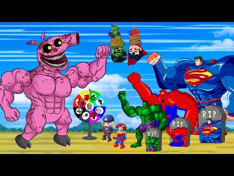 Rescue SUPERHEROES SPIDERMAN & HULK, BLACK PANTHER 2 Vs BIGGEST HEAD-PIGGY | Who Will Win ??? #202E