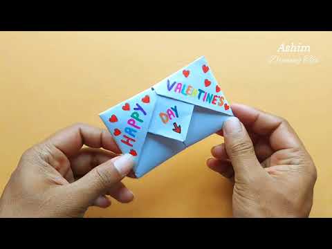 DIY - SURPRISE MESSAGE CARD FOR VALENTINE'S DAY | Pull Tab Origami Envelope Card/valentine day card