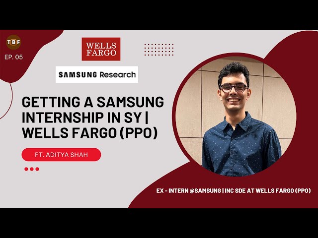LIKE | SHARE | SUBSCRIBE | KEEP HELPING & MOTIVATINGThis video showcases the personal experiences of Aditya Shah, a final year BTech - IT student at VJTI, Mumbai from his journey of interning at SRI-B in SY to getting a PPO from Wells Fargo post his summer internship. His experiences can help you make some wise decisions, but these experiences need to be taken with the utmost attention. Listen to the recommendations, but always take your final decisions by yourself.Timestamps:
00:00 - Introduction
00:32 - About Aditya Shah
00:57 - How did you crack an Internship at Samsung (SRI, Bengaluru) in your SY?
02:28 - PPO Policy for SY Students at SRI-B
03:23 - Cracking an Internship at Wells Fargo
04:06 - Coding Journey & Prep Material
05:15 - Resume Requirements
07:05 - Why did you decide to pursue Software Development Career Path?
08:01 - PPO Policy of Wells Fargo
10:50 - Suggestions from Aditya Shah for his Peers & JuniorsAbout Wells Fargo:Wells Fargo & Company is an American multinational financial services company with corporate headquarters in San Francisco, California, operational headquarters in Manhattan, and managerial offices throughout the United States and internationally. The company has operations in 35 countries with over 70 million customers globally. It is considered a systemically important financial institution by the Financial Stability Board.Career Portal of Samsung Research Institute - Bengaluru:
https://research.samsung.com/careers
----
Career Portal of Wells Fargo:
https://www.wellsfargo.com/about/careers/Watch this video till the end to not miss any important detail. If you are planning to apply to SRI-B or Wells Fargo as a Software Developer, then this is the perfect video for you.Aditya Shah: https://www.linkedin.com/in/adityarshah/
Email ID: adi.shah0912@gmail.comMy Blog Website: https://thebrownfella.comFind me at:
LinkedIn: https://www.linkedin.com/in/vedant-athavale/
LinkedIn Page: https://www.linkedin.com/company/the-brown-fella/?viewAsMember=true
Instagram: https://www.instagram.com/_an__aesthete/
Twitter: https://twitter.com/thebrownfella_
Portfolio Website: https://vedantathavale.webflow.io/
Email ID: vedantathavale@thebrownfella.comWho am I? (In Brief):A final year (senior) student at VJTI, Mumbai pursuing Electronics and Telecommunications Engineering. Interested in Front End Development, UI/UX, Data Analytics, and Story Telling ofcourse!Note:This video does not intend to compare any companies, organizations, or other institutions out there. This video solely describes the experiences of students applying to some of the companies/colleges out there. Every company/college has its own advantages and a brand name. We do not intend to demean the brand in any way. We respect every company's/college's brand and its legacy.