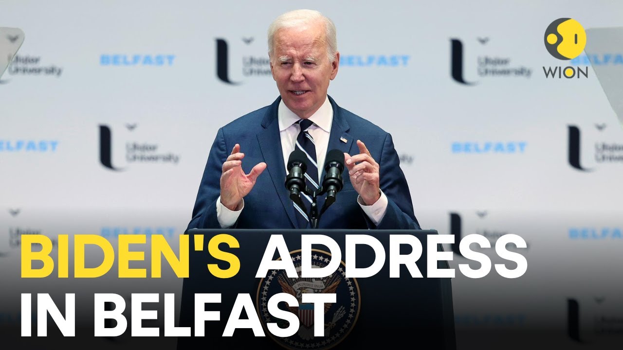 US President Joe Biden delivers remarks at Ulster University in Belfast