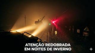 Atenção redobrada na condução do trem em noites de inverno! Trem de carga geral