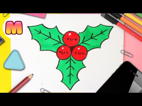 COMO DIBUJAR ACEBO DE NAVIDAD - dibujos de navidad faciles - aprender a dibujar