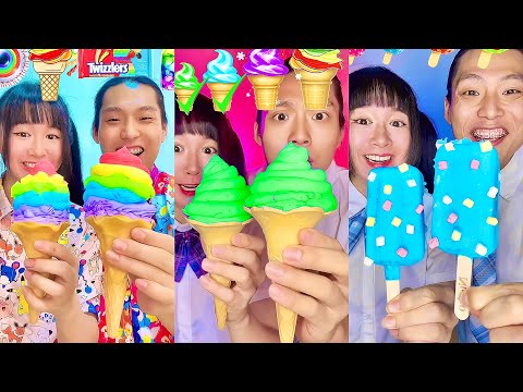 Rainbow Ice Cream Emoji Food Challenge ASMR Compilation! 🥵 bubble tea boba milo(Part1)