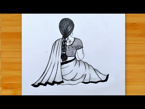 Traditional girl in saree pencil drawing | Girl backside drawing step by step | pencil drawing
