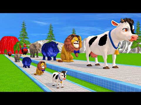 Paint & Animals Cow,Gorilla,Elephant,Lion,Tiger,Dinosaur, Fountain Crossing Transformation Cartoon