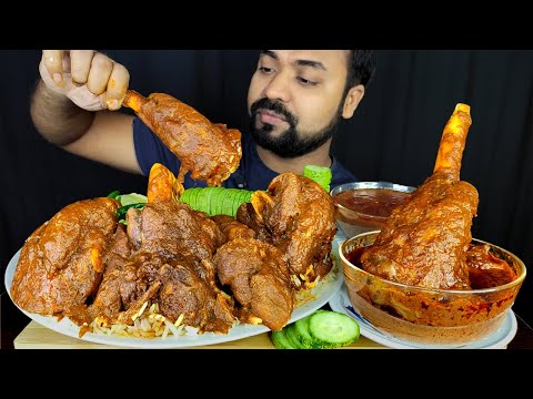 SPICY MUTTON CURRY, MUTTON LEG PIECE, MUTTON GRAVY, RICE, SALAD MUKBANG EATING SHOW | BIG BITES |