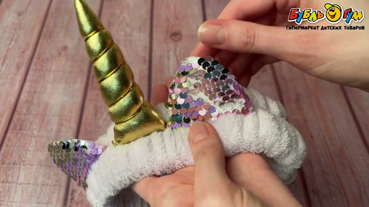 Повязка на голову меховая Единорог с ушками - видео