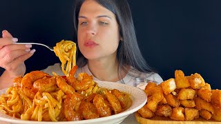 SHRIMP PASTA & FISH STICKS | MUKBANG | ASMR | EATING SOUNDS