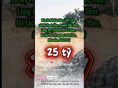 Bán lô đất lớn hẻm Tỉnh Lộ 9, xã Mỹ Hạnh Nam, huyện Đức Hòa, Long An. 2500m2, ngang 70 và dài 36m.