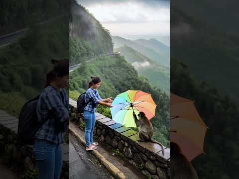 Monkey flew with umbrella when strong winds swept it across the hill station | Mysterious Land