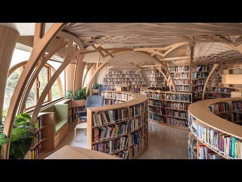 Studio Hinge creates library spaces beneath tree-like wooden columns