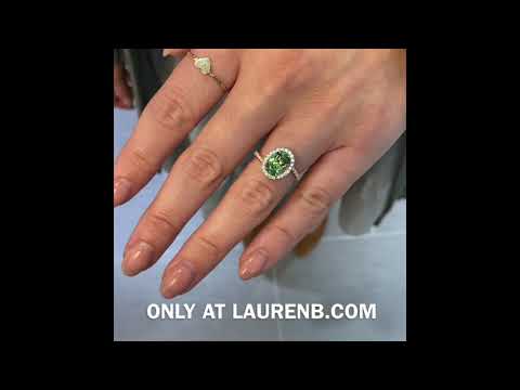 Oval Meralani Mint Garnet Halo "Swoop" Design