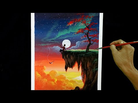 Easy Acrylic Painting Tutorial | Sunset and Moon Rise with ...