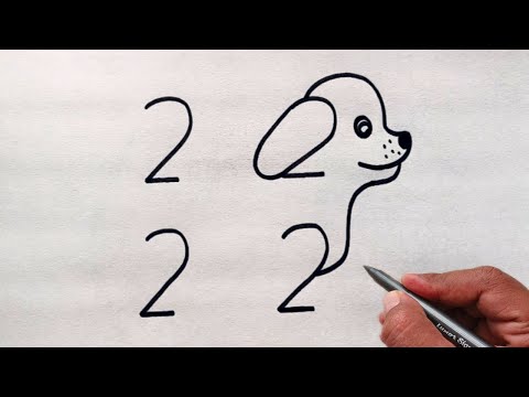 How to draw dog drawing from number 2222 | Easy dog drawing for beginners