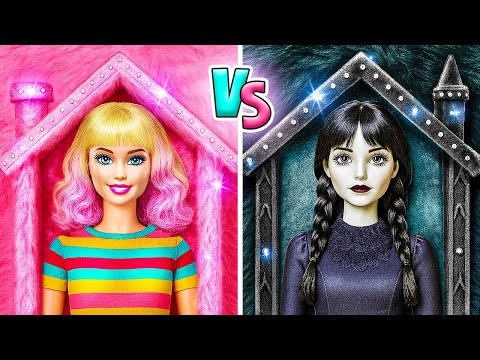 EXTREME WEDNESDAY VS ENID’S ROOM MAKEOVER 🖤💝 DIY Cardboard House 📦 Black vs Pink by 123 GO! Chinese