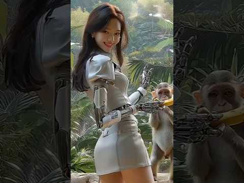 When a Monkey Outsmarts an AI 🤖🍌. #Monkey #FunnyShorts#Robot #AIvsNature #BananaPrank #Humanoid