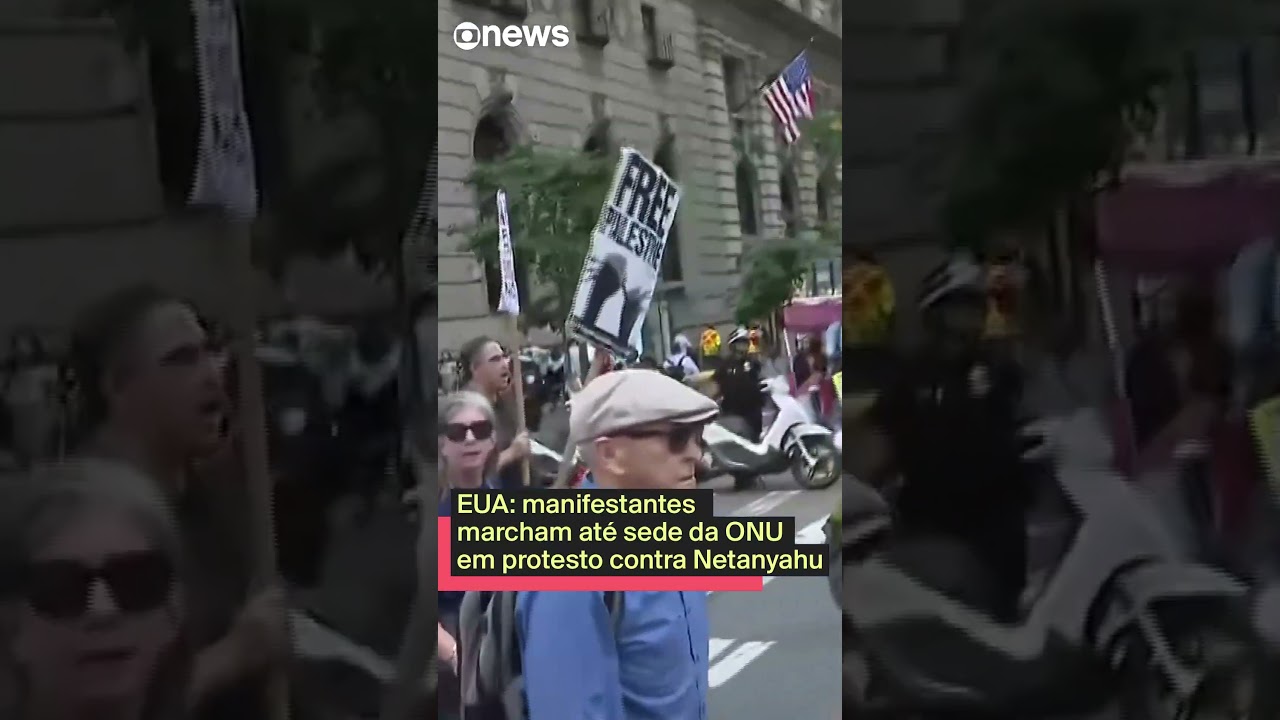 Manifestantes fazem protesto contra Benjamin Netanyahu em Nova York