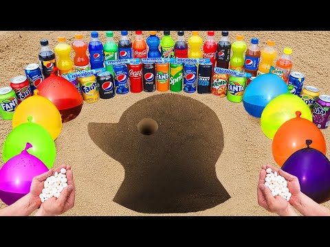 Big Underground Volcanic Eruption from Big Balloons of Coca Cola, Fanta, Mirinda vs Mentos